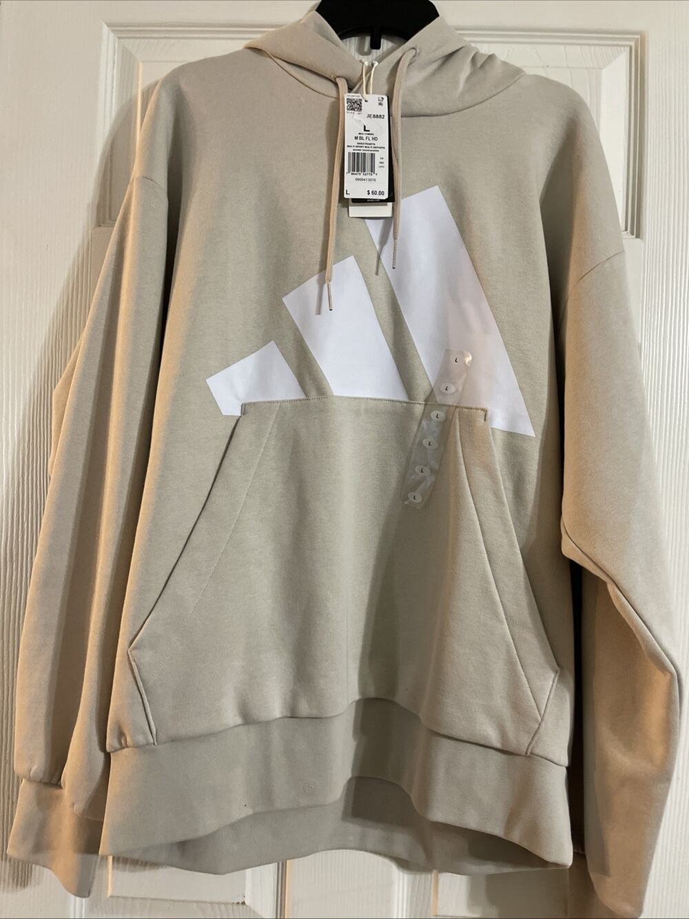 Adidas Hoodie Sweatshirt Fleece Essentials Cozy Beige White JE8882 Size L NWT
